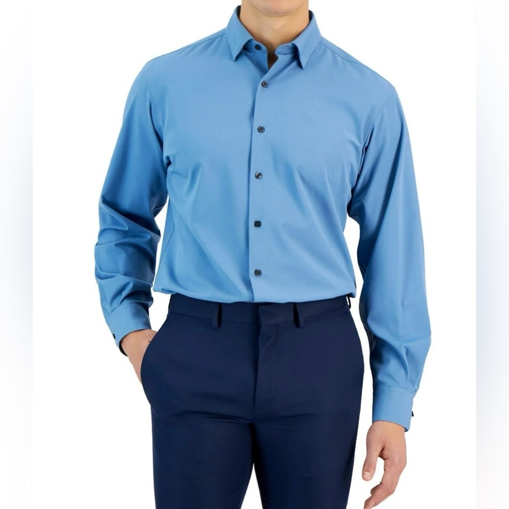 NWT Alfani Mens Solid Knit Button-Down Shirt